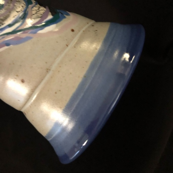 Vintage Artist Signed Cunningham Large Studio Pottery Vase - 1995 Tan Blue Mauve - Picture 12 of 13